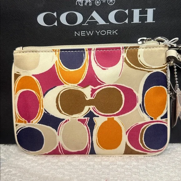 Coach Pink, Orange, and Blue Patterned Wristlet - Picture 2 of 8